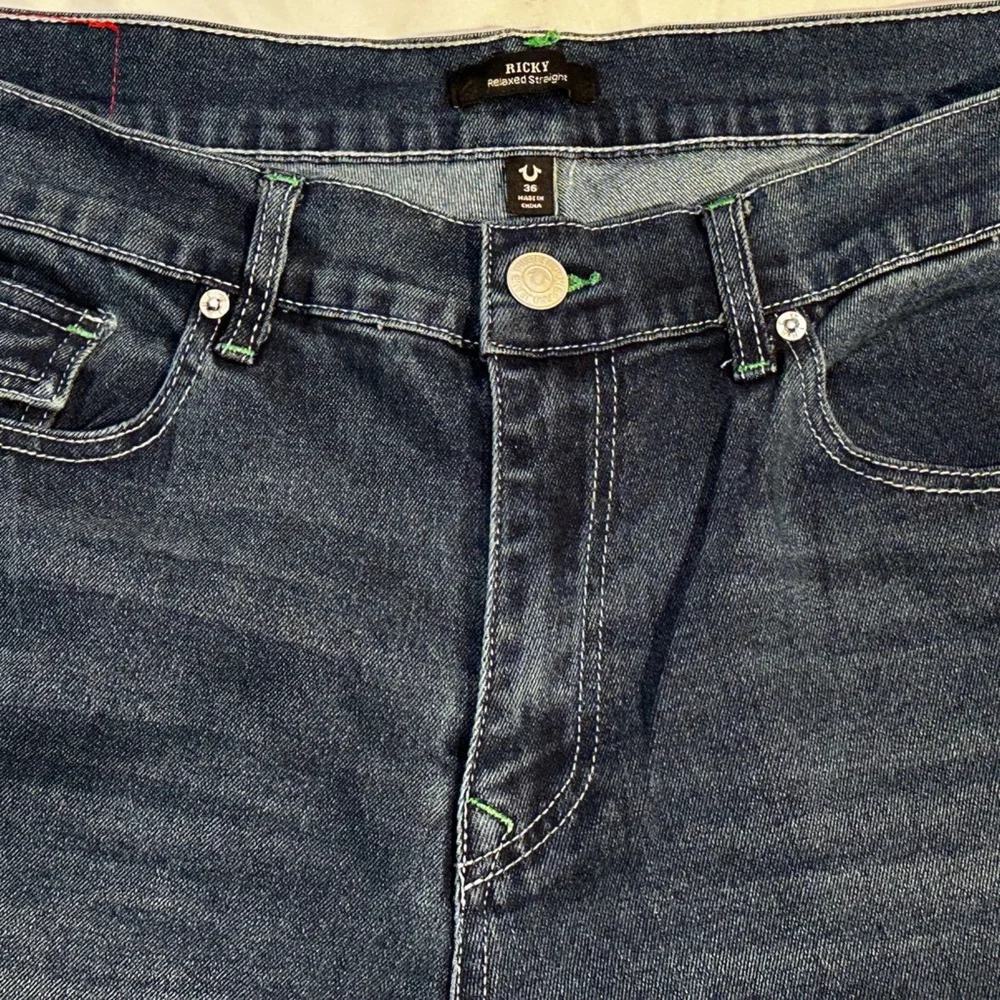 True Religion Ricky Straight Jeans Mens 36x34 Dark Wash Flap Pocket NWT